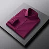 RNSHANGER Men Plain Dress Shirts Casual No-Ironing Solid Long Sleeved Shirt White Black Gray Red Male Social Formal Shirts