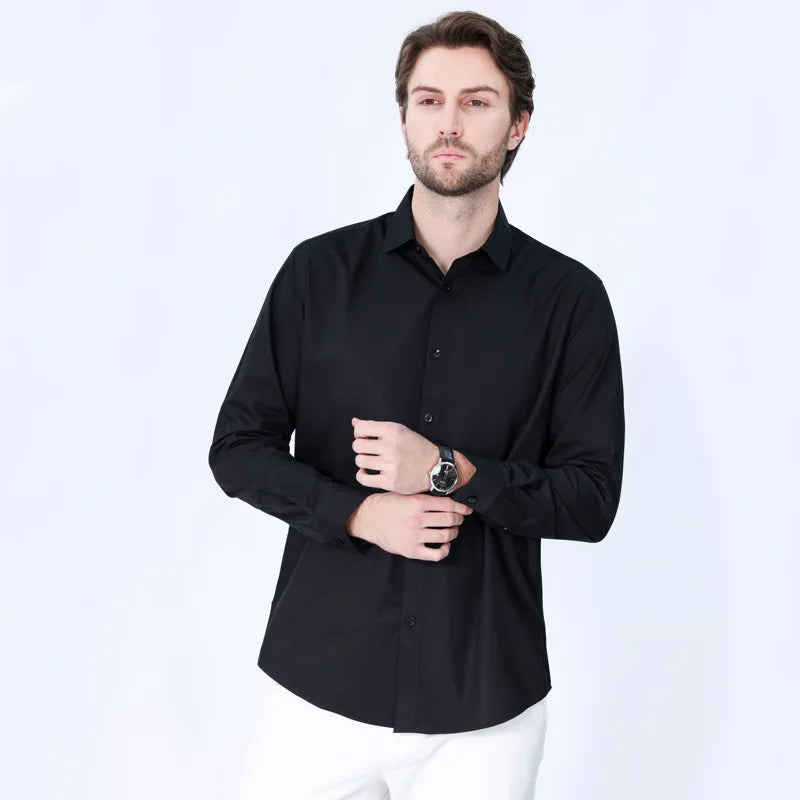 Men's Solid Color High-end Three Anti-shirt Professional Formal High-grade High Elastic Non-ironing Men's Shirt