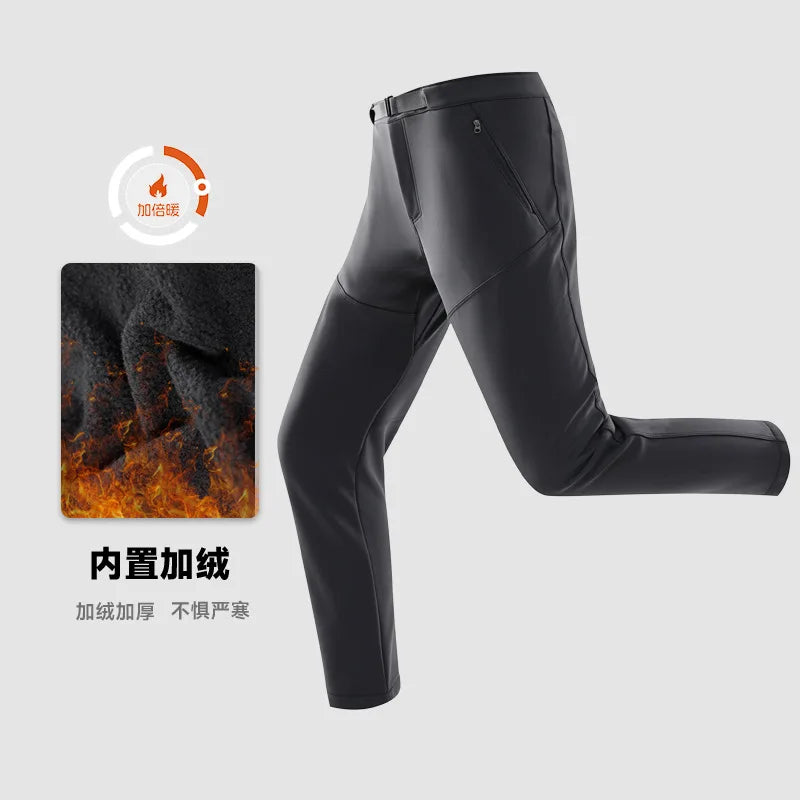 Winter Outdoor Soft Shell Men's Thick Windproof Velvet Warm Breathable Hiking Mountain Climber Ski Pants