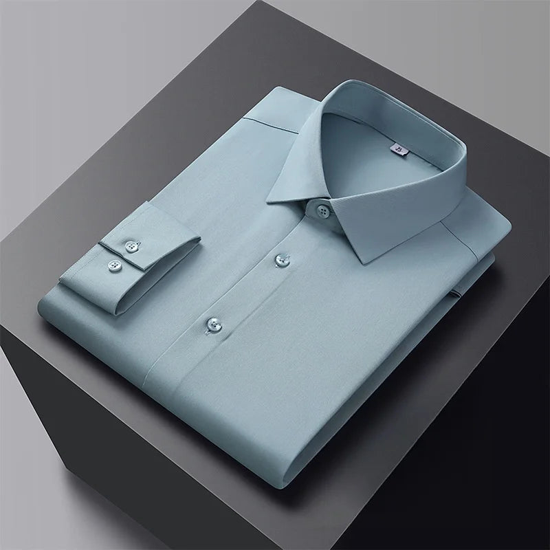 Men's Solid Color High-end Three Anti-shirt Professional Formal High-grade High Elastic Non-ironing Men's Shirt