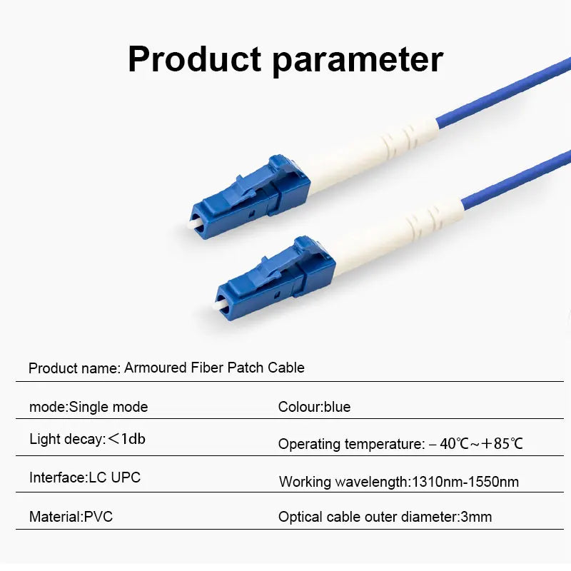 ONTi Fiber Patch Cord LC UPC Industrial grade Single Mode Simplex Armoured 3.0mm FTTH Indoor and outdoor Optical Patch Cable