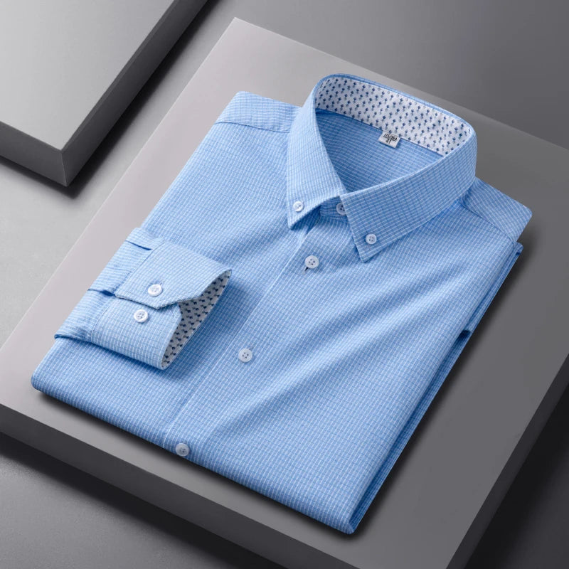 Men's Oxford Polyester/Cotton Turn-down Collar Non-ironing Machine Washable Breathable High-end Solid Color Moisture-wicking