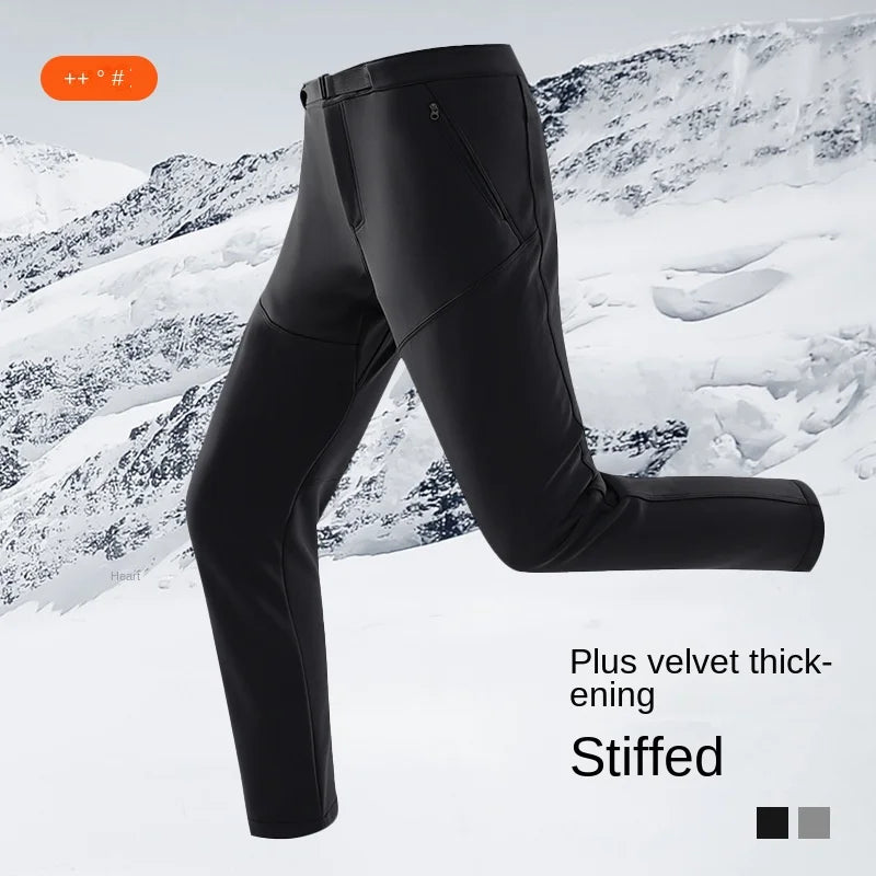 Winter Outdoor Soft Shell Men's Thick Windproof Velvet Warm Breathable Hiking Mountain Climber Ski Pants