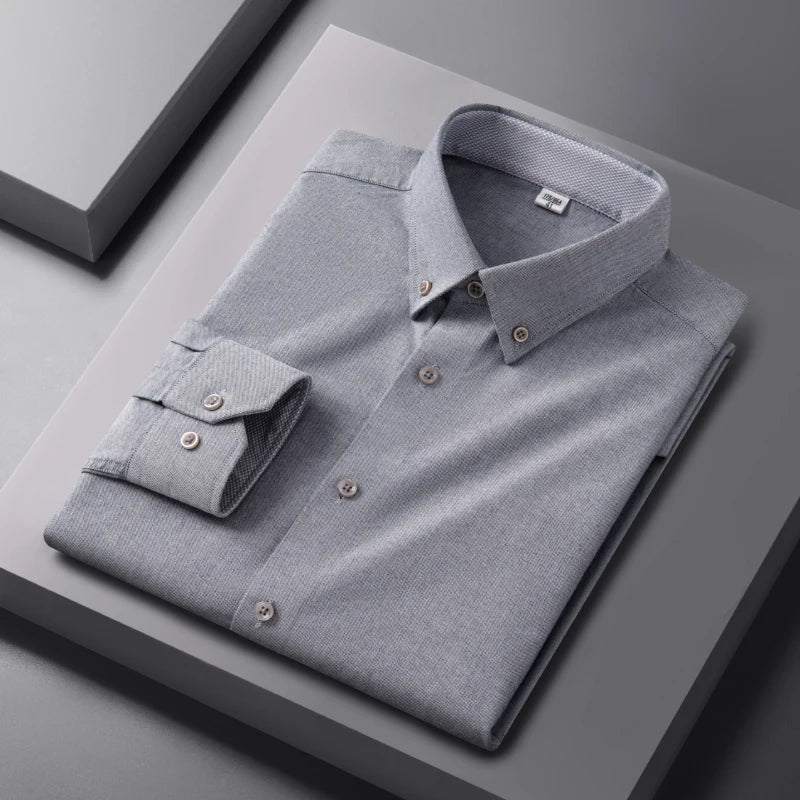 Men's Oxford Polyester/Cotton Turn-down Collar Non-ironing Machine Washable Breathable High-end Solid Color Moisture-wicking