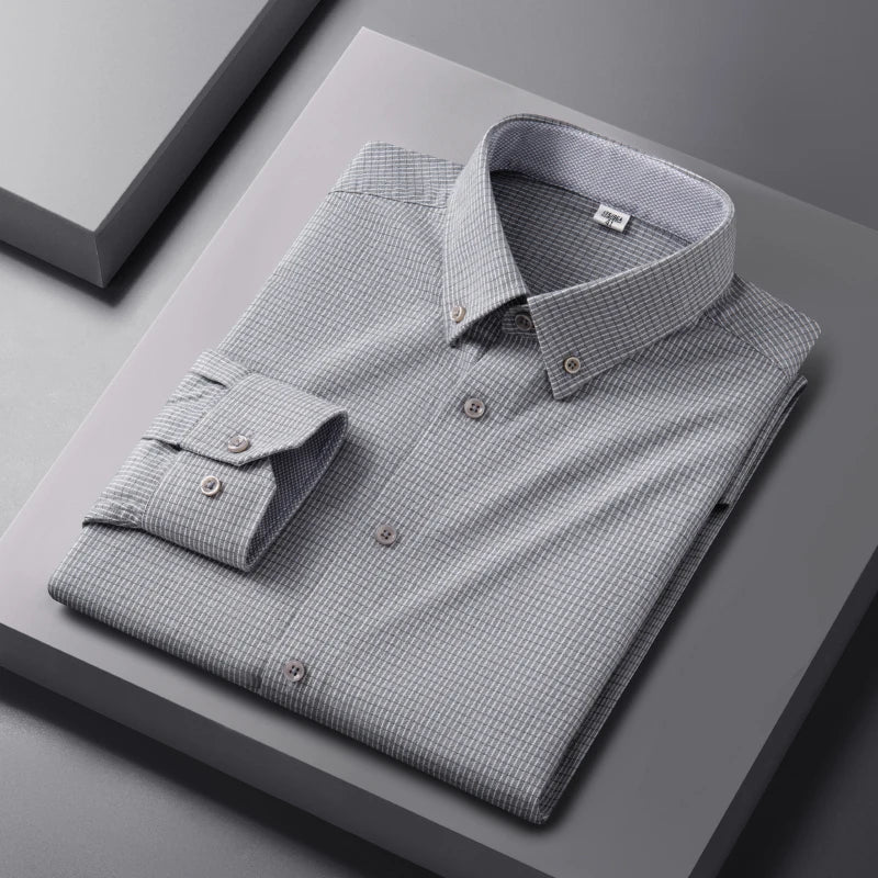 Men's Oxford Polyester/Cotton Turn-down Collar Non-ironing Machine Washable Breathable High-end Solid Color Moisture-wicking