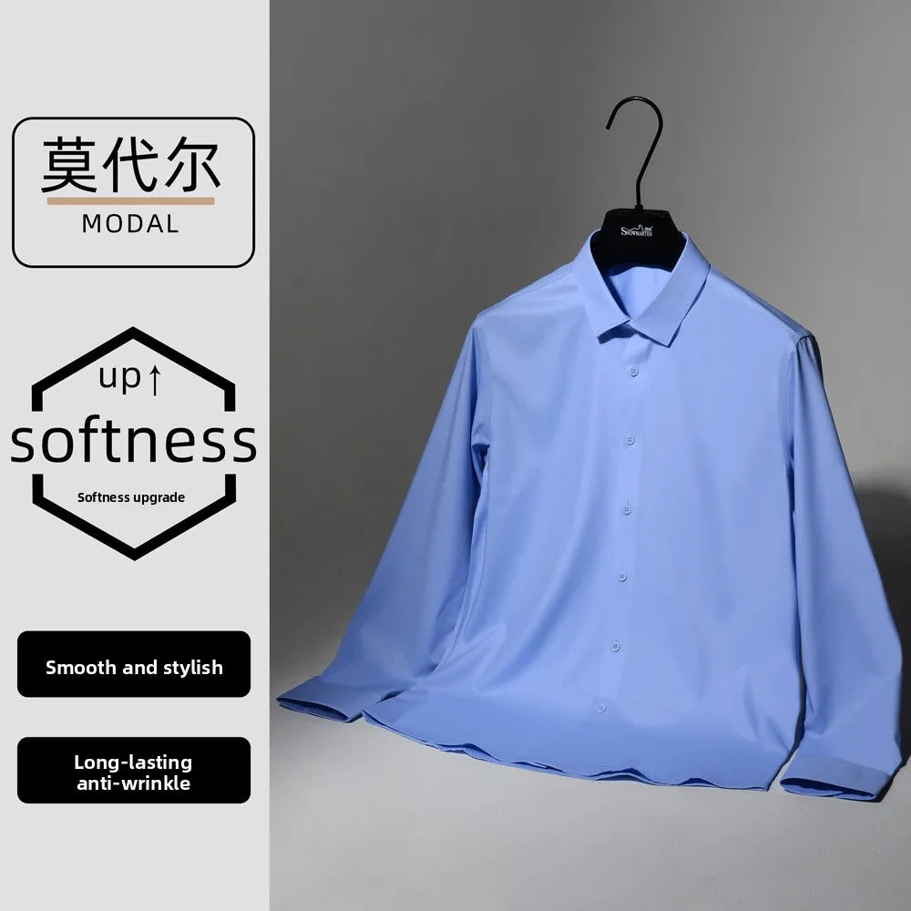 JAC22 F9001 Men's Single Breasted Formal Business Wrinkle-Resistant Stretch Long Sleeve Shirt