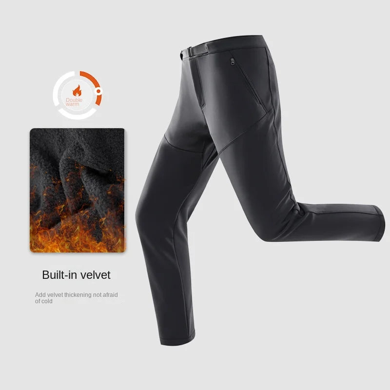 Winter Outdoor Soft Shell Men's Thick Windproof Velvet Warm Breathable Hiking Mountain Climber Ski Pants