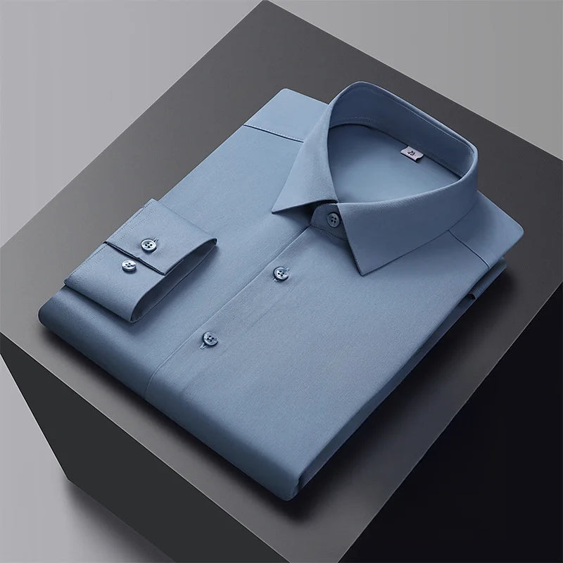 Men's Solid Color High-end Three Anti-shirt Professional Formal High-grade High Elastic Non-ironing Men's Shirt