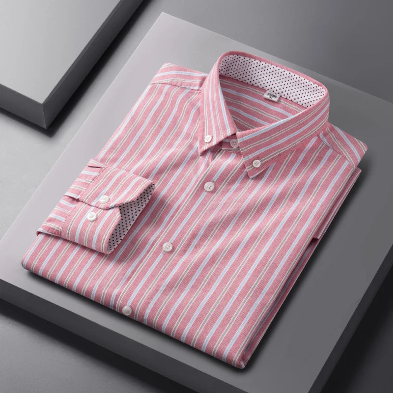 Men's Oxford Polyester/Cotton Turn-down Collar Non-ironing Machine Washable Breathable High-end Solid Color Moisture-wicking