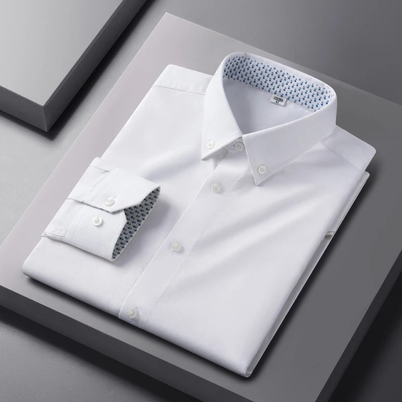 Men's Oxford Polyester/Cotton Turn-down Collar Non-ironing Machine Washable Breathable High-end Solid Color Moisture-wicking