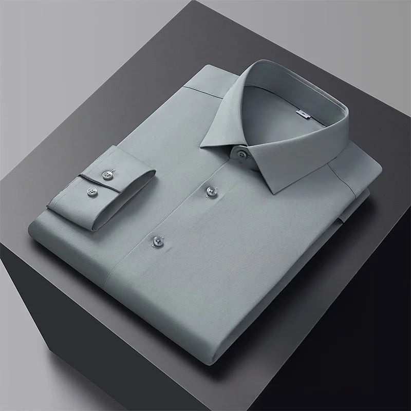 Men's Solid Color High-end Three Anti-shirt Professional Formal High-grade High Elastic Non-ironing Men's Shirt