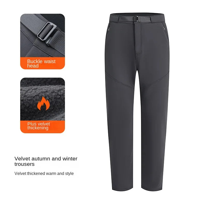 Winter Outdoor Soft Shell Men's Thick Windproof Velvet Warm Breathable Hiking Mountain Climber Ski Pants