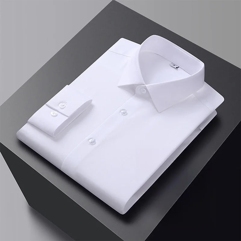 Men's Solid Color High-end Three Anti-shirt Professional Formal High-grade High Elastic Non-ironing Men's Shirt