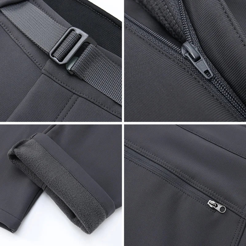 Winter Outdoor Soft Shell Men's Thick Windproof Velvet Warm Breathable Hiking Mountain Climber Ski Pants