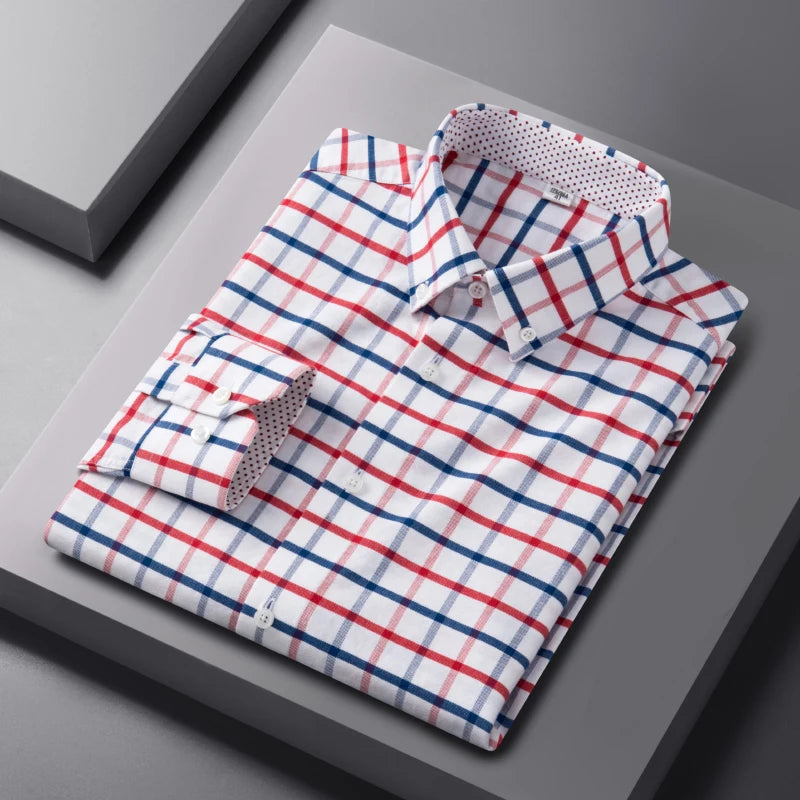 Men's Oxford Polyester/Cotton Turn-down Collar Non-ironing Machine Washable Breathable High-end Solid Color Moisture-wicking