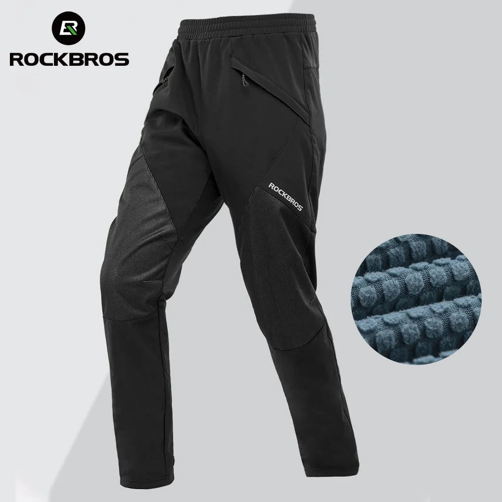 ROCKBROS Winter Cycling Pants for Men Women Windproof Breathable Fleeced Long Sports Running Camping Reflective Bike Pants