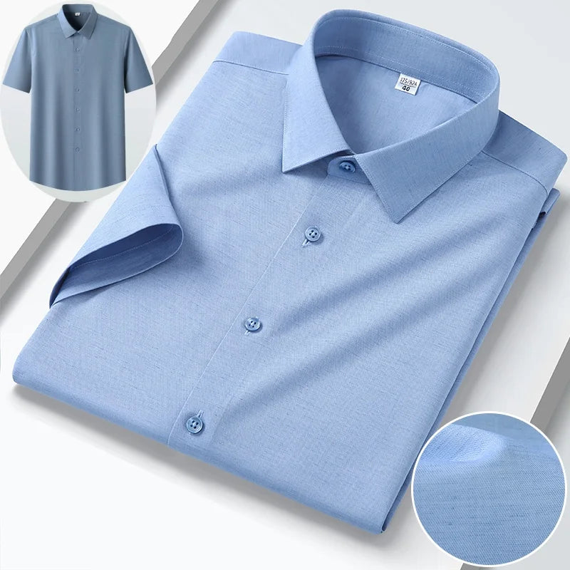 Modal 23.2% Linen 7.8% Polyester67.5% Spandex1.7% Anti-wrinkle Men's Shirts Long Sleeve Casual Short Sleeve Shirts for Men White
