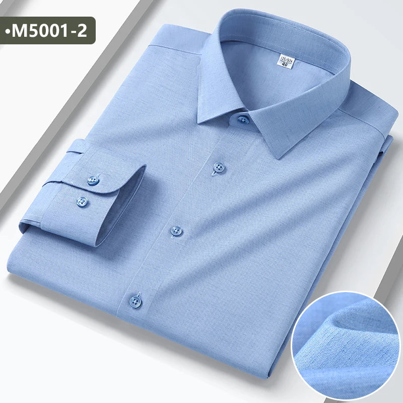 Modal 23.2% Linen 7.8% Polyester67.5% Spandex1.7% Anti-wrinkle Men's Shirts Long Sleeve Casual Short Sleeve Shirts for Men White
