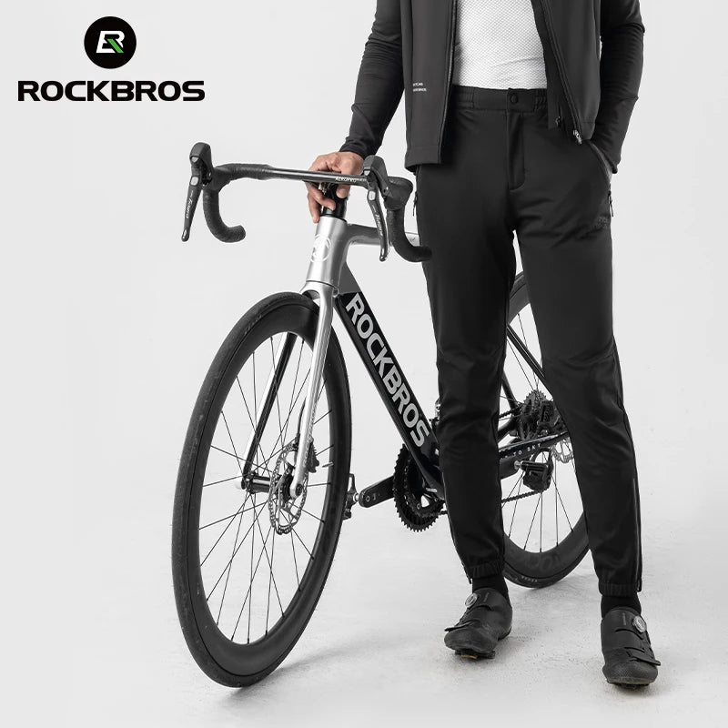 ROCKBROS Cycling Pants Autumn Winter Casual Windproof Fleece-lined Long Pants Riding Fitness Trousers Outdoor Warmth Pants