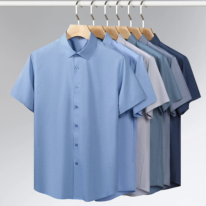 Modal 23.2% Linen 7.8% Polyester67.5% Spandex1.7% Anti-wrinkle Men's Shirts Long Sleeve Casual Short Sleeve Shirts for Men White