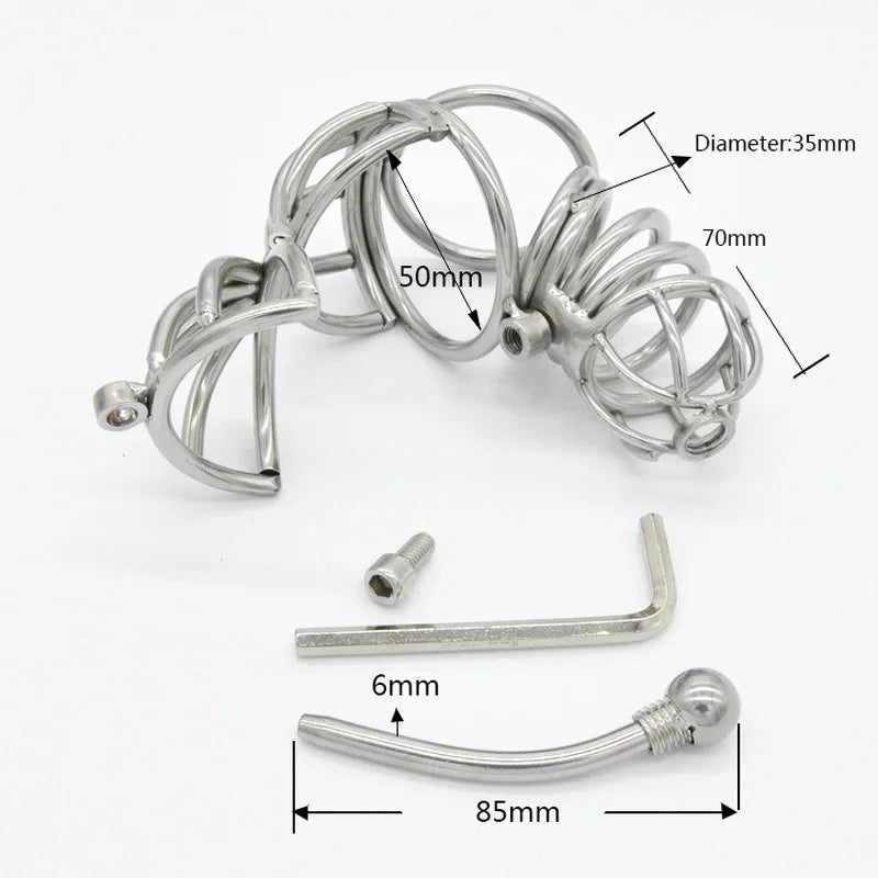 Stainless Steel Male Chastity Device with Urethra Tube Chastity Belt Cock Cage Lockable Virginity Penis Ring Penis Men A071