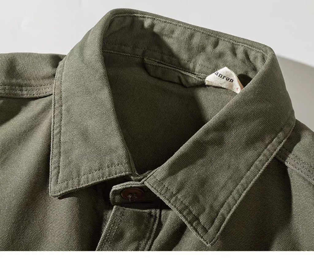 New Retro American Casual Work Shirt Men's Cardigan Jacket Contrast Color Patch Trendy Brand Handsome Long-sleeved Shirt