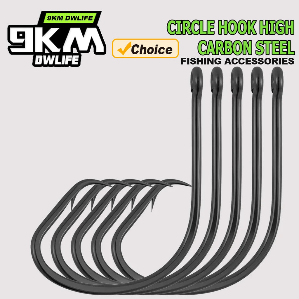 9KM Fishing Hook Inline Circle Hook Barbed Live Bait Hooks High Carbon Steel Wide Gap Hook for Catfish Striped Bass Saltwater