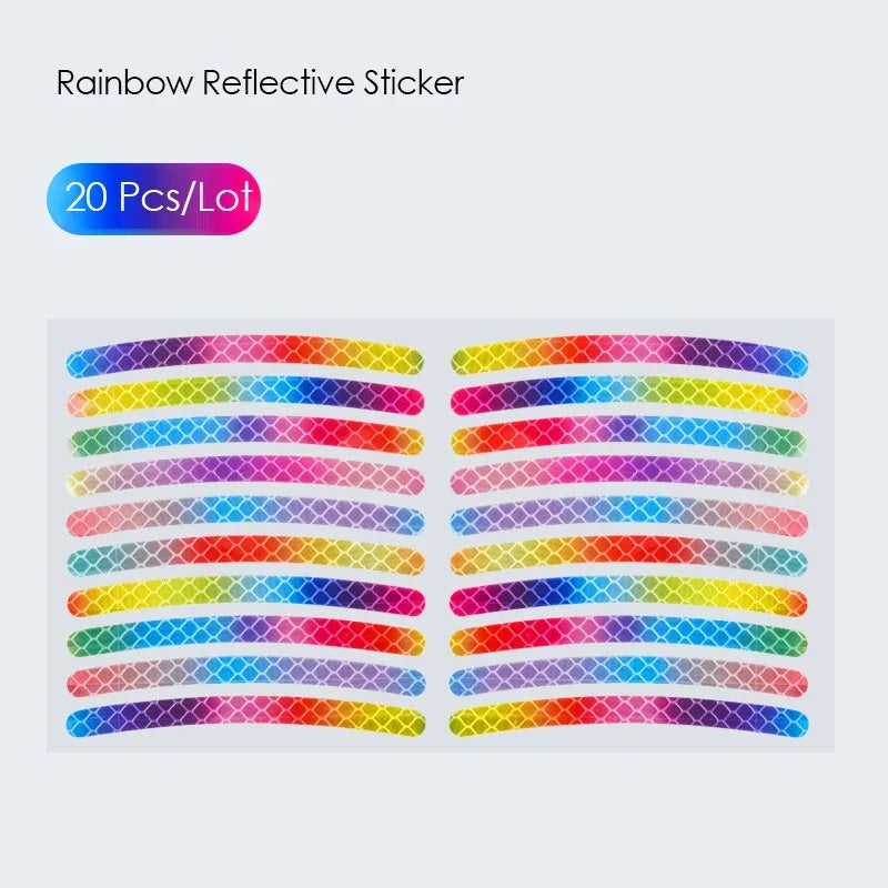 20/40pcs Bicycle Reflective Sticker for Bike Wheels Rainbow Red White Sticker for Car Motocycle Night Safety Warning Sticker
