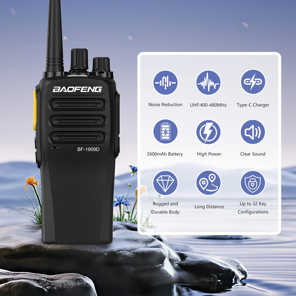 Baofeng BF 1909D Long-Range Durable Walkie Talkie Intelligent Noise Reduction UHF Two Way Radios Encryption BF-1909 Transceiver