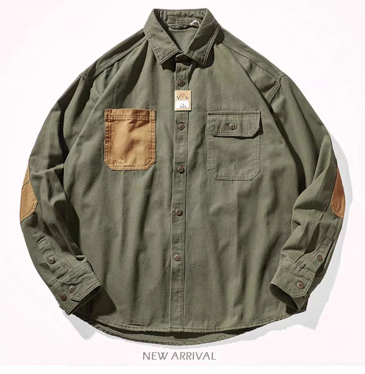 New Retro American Casual Work Shirt Men's Cardigan Jacket Contrast Color Patch Trendy Brand Handsome Long-sleeved Shirt