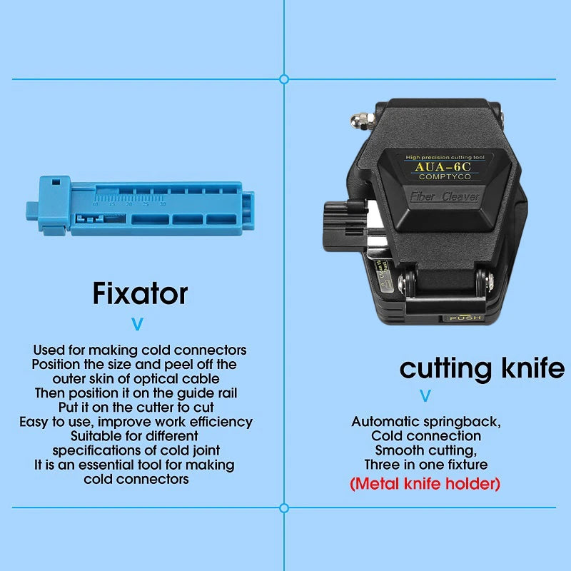 Fiber Optic Tool Kit with AUA-6C Fiber Cleaver -70+10dBm/-50+26dBm 3 in 1 Mini Optical Power Meter 10Mw Visual Fault Locator