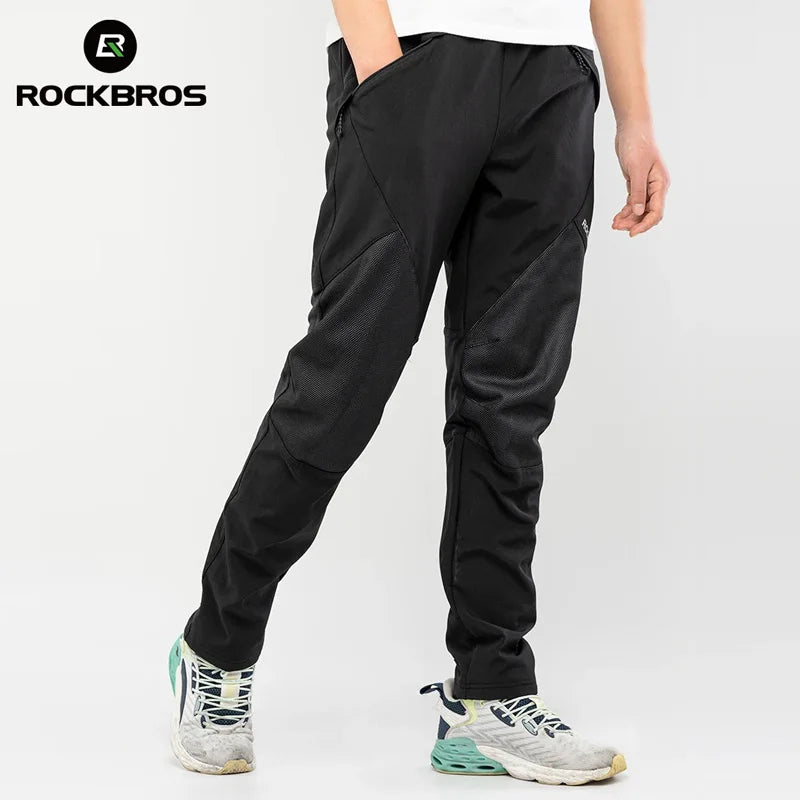 ROCKBROS Winter Cycling Pants for Men Women Windproof Breathable Fleeced Long Sports Running Camping Reflective Bike Pants
