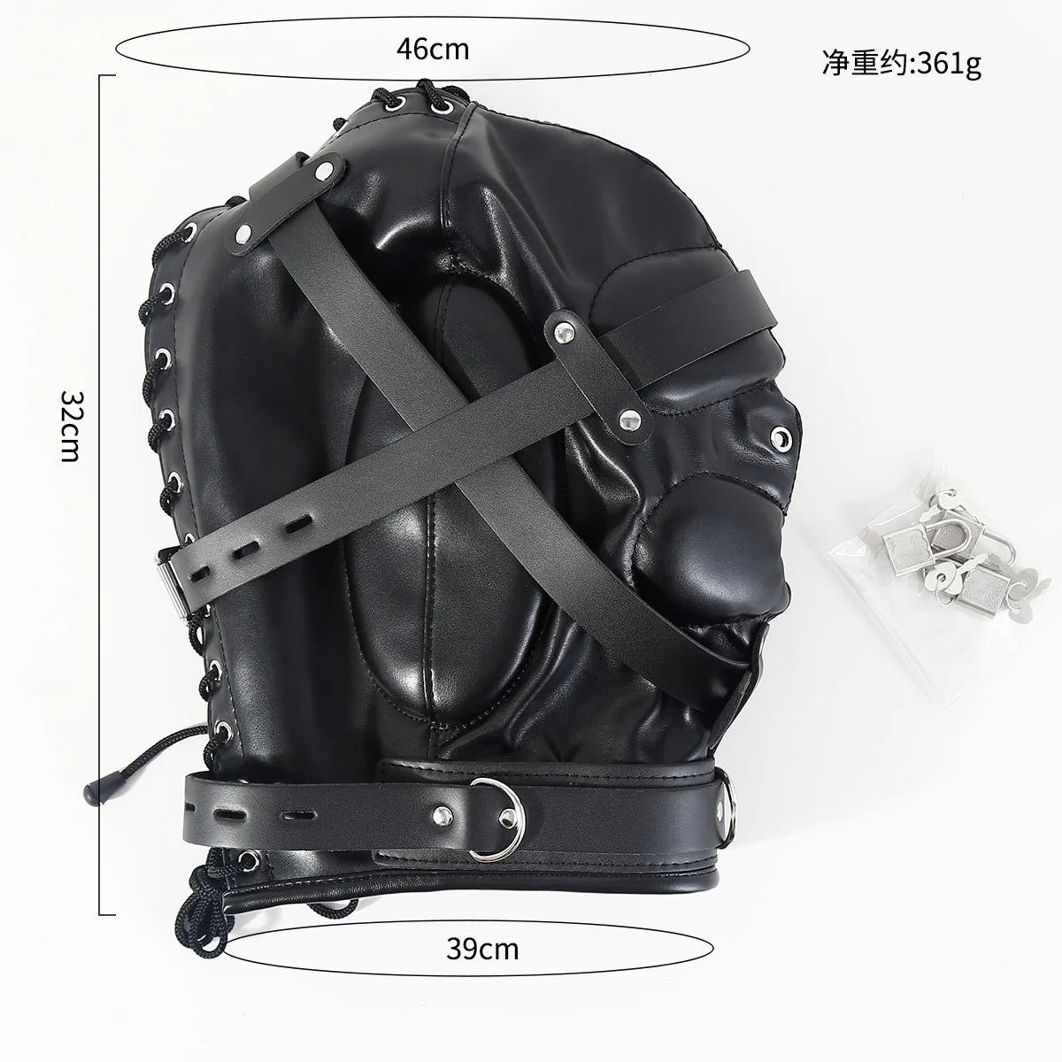 BDSM Adult Cosplay Games PU Leather Black Mask Hood Halloween Party Bondage Face Cover Sexy Fetish Full Head Hood With Lock