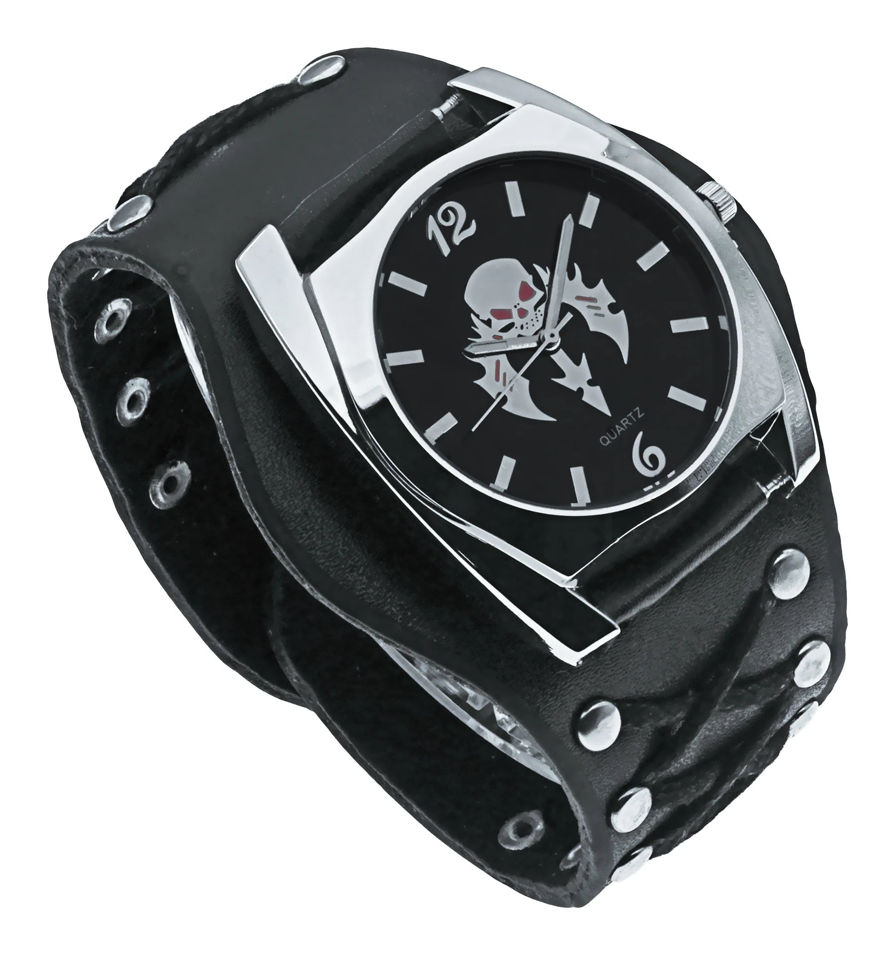 New Black Button Skull Head Motorcycle Heavy Metal Style Quartz Men's Watch Casual Waterproof Watch Birthday Gift