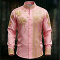 New men's long sleeved shirt with gold clover rack print, fashionable and luxurious long sleeved shirt top