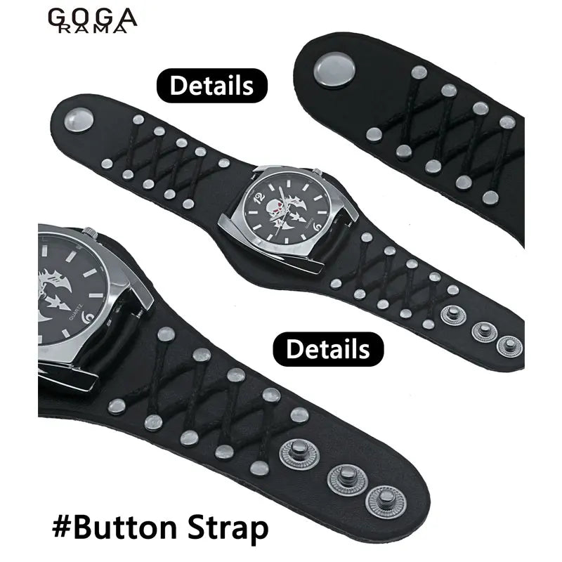 New Black Button Skull Head Motorcycle Heavy Metal Style Quartz Men's Watch Casual Waterproof Watch Birthday Gift