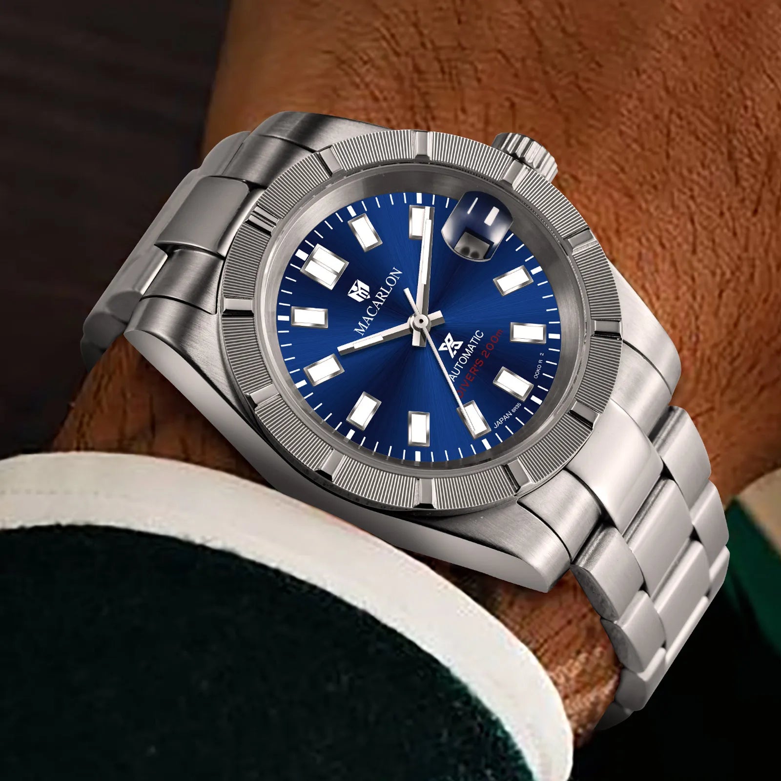 New MACARLON Design 38mm Mechanical Watch Men Sapphire Glass Luminous Stainless Steel Waterproof China NH35 Automatic Watch