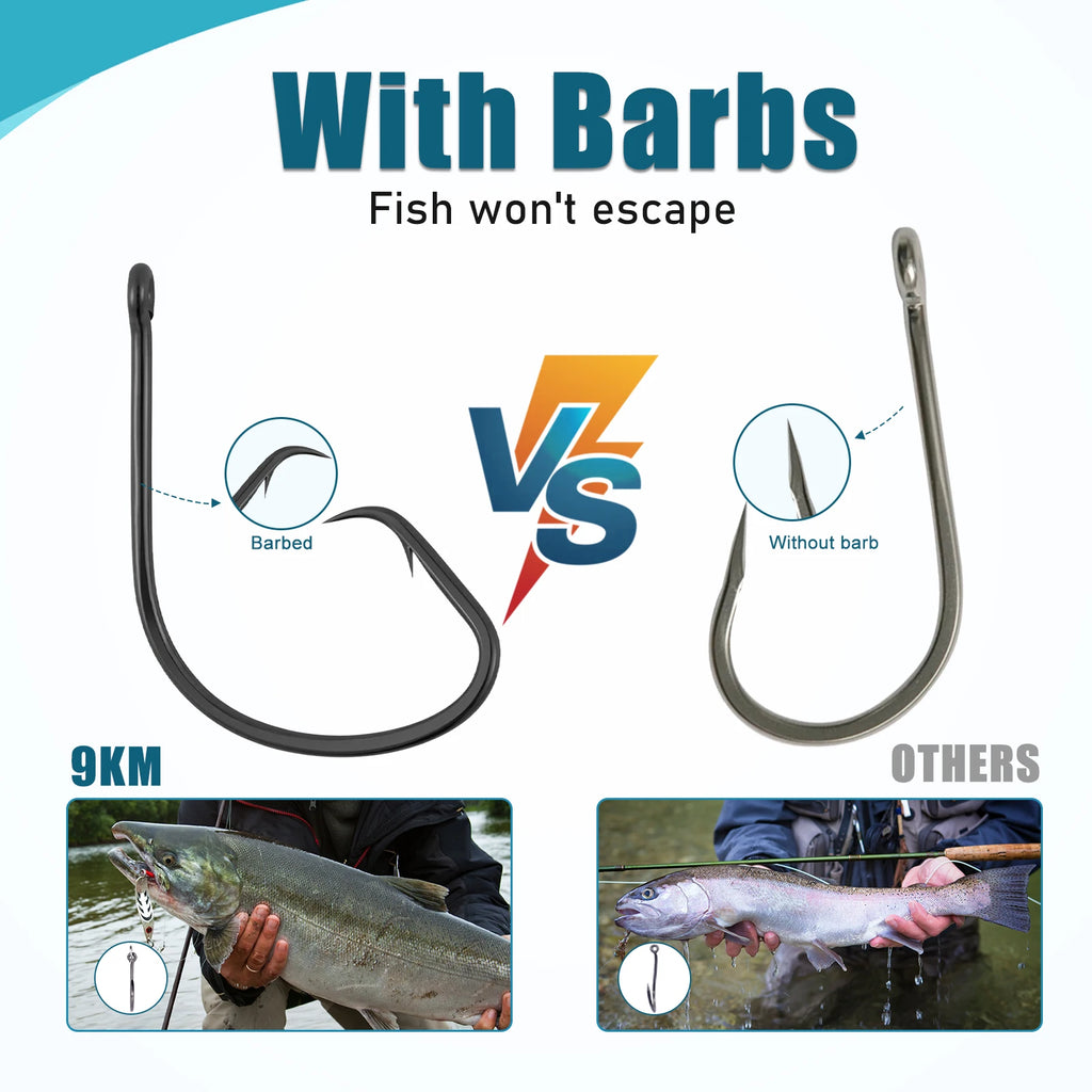 9KM Fishing Hook Inline Circle Hook Barbed Live Bait Hooks High Carbon Steel Wide Gap Hook for Catfish Striped Bass Saltwater