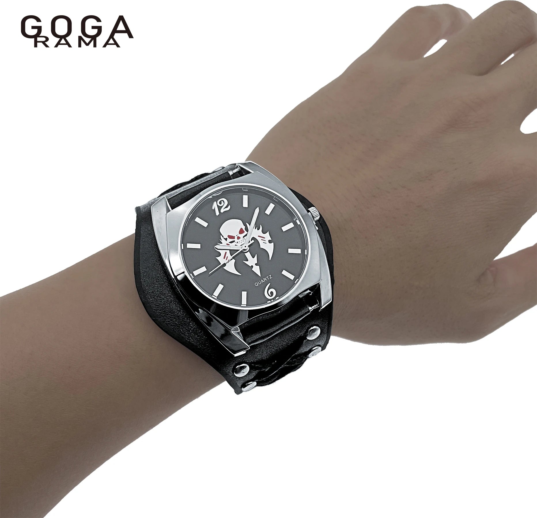 New Black Button Skull Head Motorcycle Heavy Metal Style Quartz Men's Watch Casual Waterproof Watch Birthday Gift