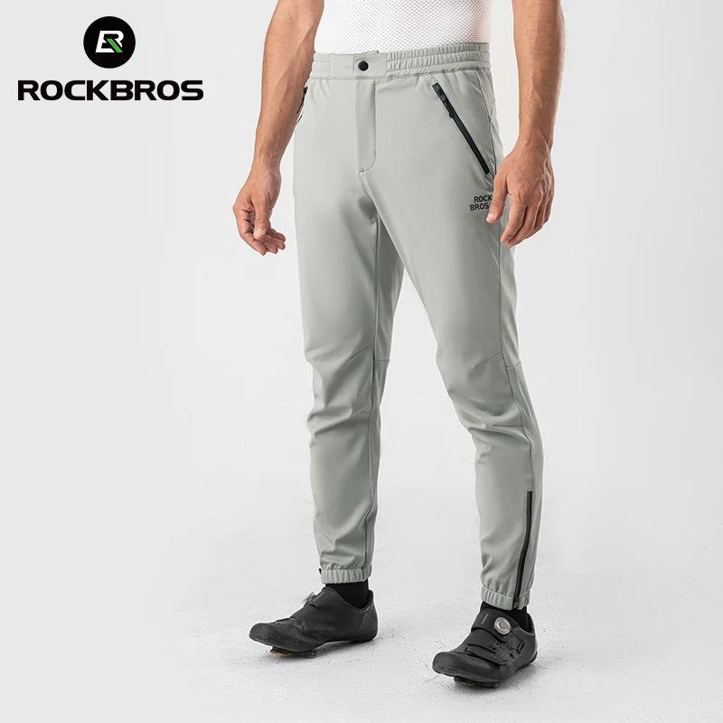 ROCKBROS Autumn Winter Cycling Pants High Elastic Waterproof Windproof Thermal Fleece Trousers Men Cycling Outdoor Sports Pants