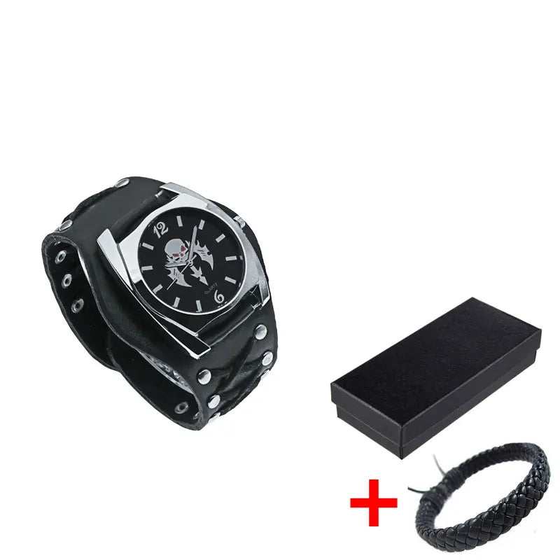 New Black Button Skull Head Motorcycle Heavy Metal Style Quartz Men's Watch Casual Waterproof Watch Birthday Gift