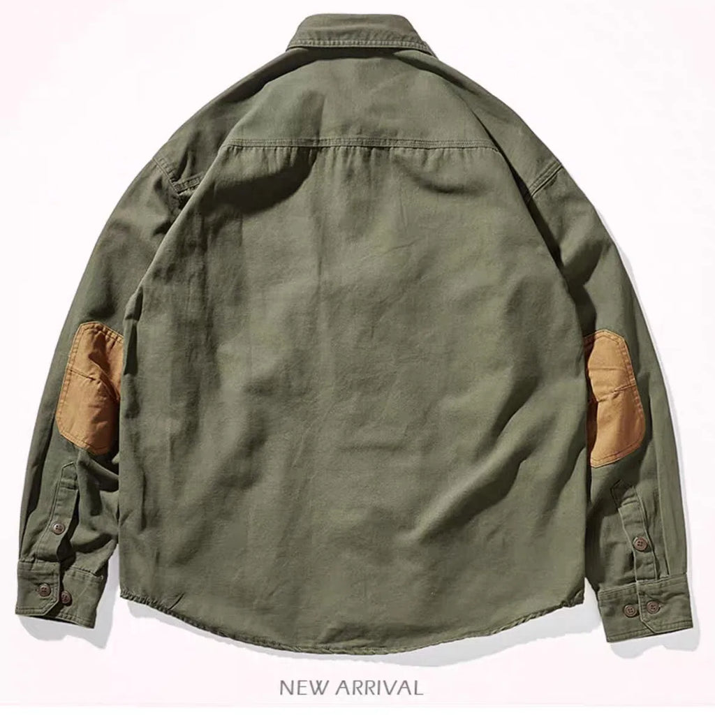 New Retro American Casual Work Shirt Men's Cardigan Jacket Contrast Color Patch Trendy Brand Handsome Long-sleeved Shirt