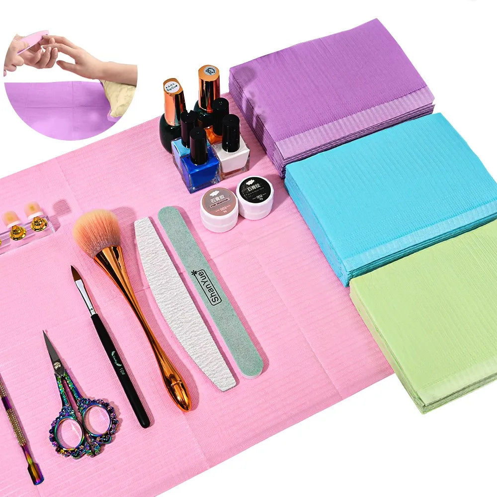 20pcs Disposable Table Mat Nail Art Towel White/Pink/Purple Waterproof Nail Paper Clean Pads 3-Layer Protection Manicure Napkins