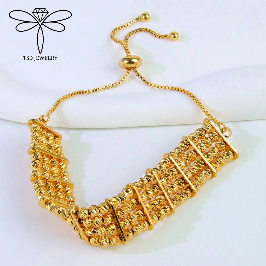 Arabic Fashion Beads Bracelet 24k Gold Plated Ethiopia Bridal Wedding Cuff Bangles Oman Muslim Women Vintage Jewelry