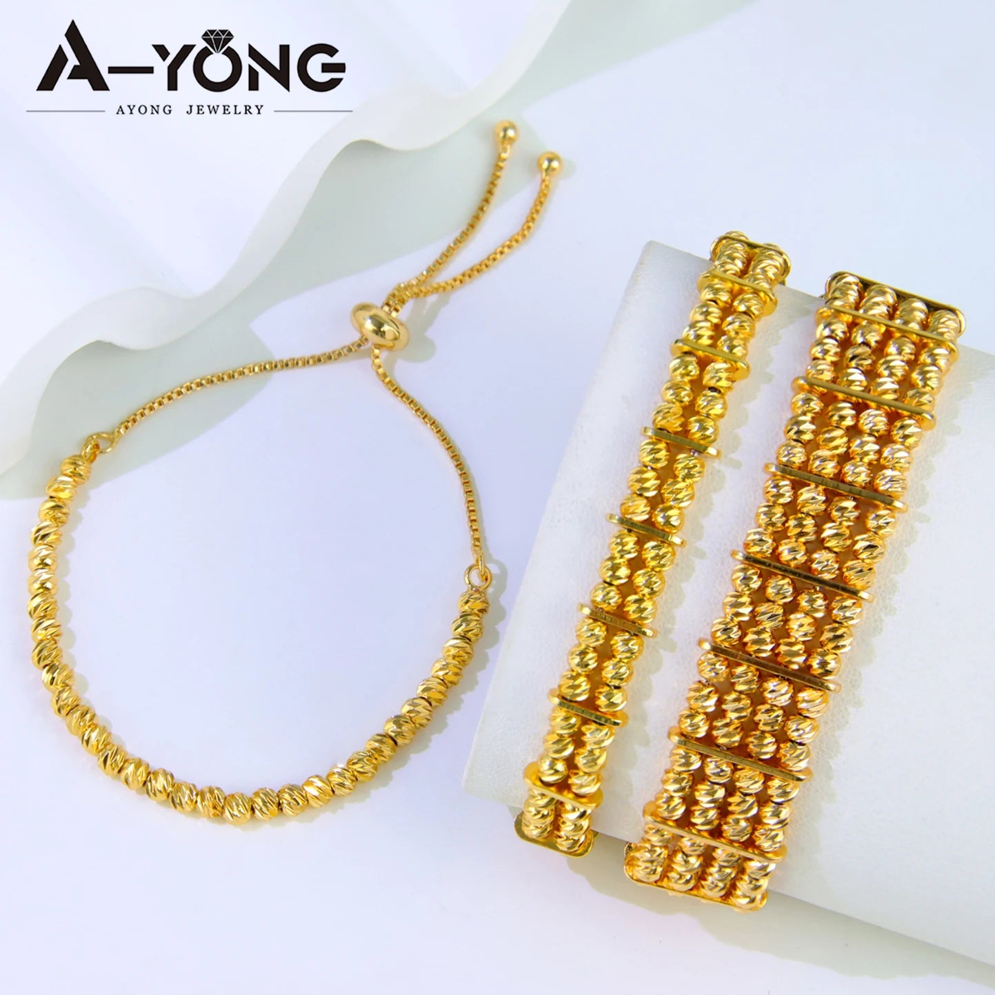 Arabic Fashion Beads Bracelet 24k Gold Plated Ethiopia Bridal Wedding Cuff Bangles Oman Muslim Women Vintage Jewelry