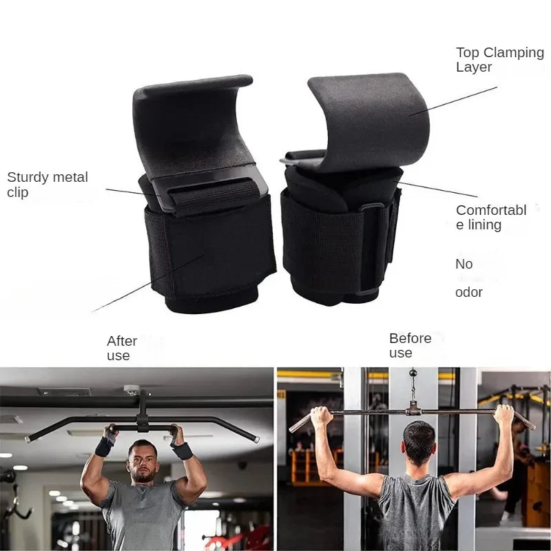 2pcs Heavy Duty Lifting Hooks with Wrist Support Straps for Pull-Ups and Deadlifts, Gym Fitness Grip Gear for Men and Women