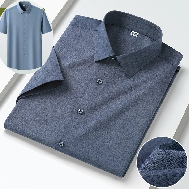Modal 23.2% Linen 7.8% Polyester67.5% Spandex1.7% Anti-wrinkle Men's Shirts Long Sleeve Casual Short Sleeve Shirts for Men White