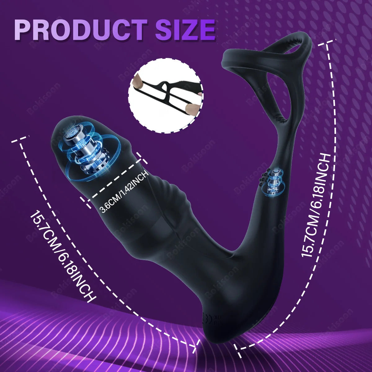 9 Wiggling Swaying Vibrating Anal Vibrator with Cock Ring Thrusting Prostate Massager 3 Powerful Motors Butt Plug