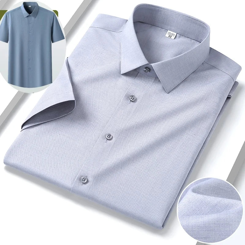Modal 23.2% Linen 7.8% Polyester67.5% Spandex1.7% Anti-wrinkle Men's Shirts Long Sleeve Casual Short Sleeve Shirts for Men White