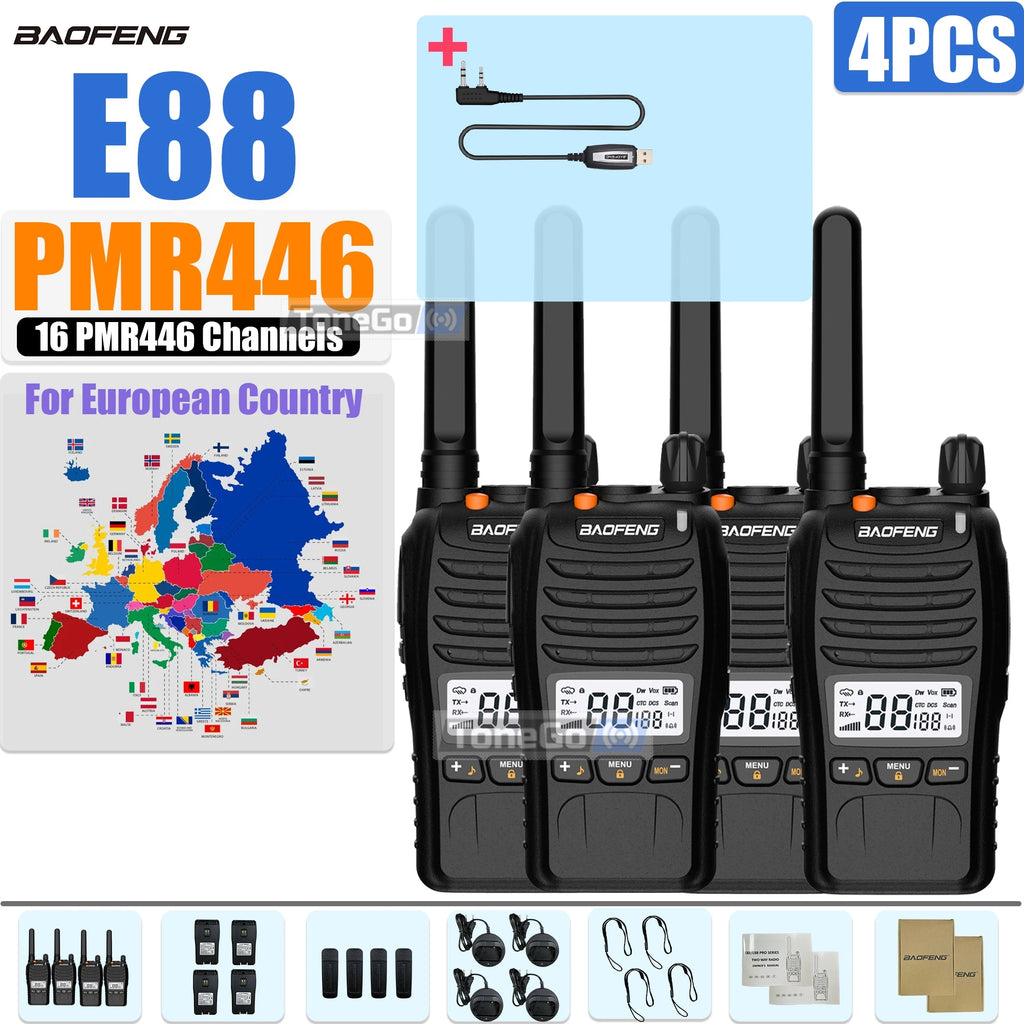 2/4Pcs Baofeng Mini Walkie Talkie E88 PMR446 BF-E88 VOX 16 Channels 155 Sub-Codes Channel Scan Portable Ham Radio For Hunting